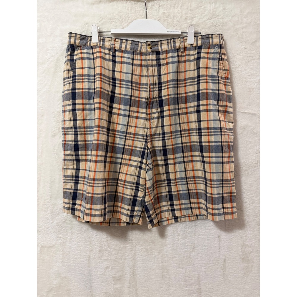 Tommy Hilfiger Mens Plaid Chino Shorts Size 40 Blue Orange Tan Cotton Casual